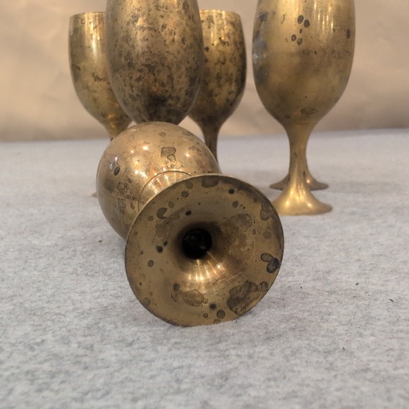 Set‎ of 6 Vintage Brass Shot Glasses Miniature Liquor Cordial Goblets - Picture 6 of 6